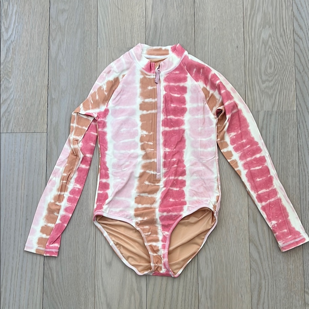 J. Crew Pink and Tan One Piece Swimwear with Tie-Dye Design